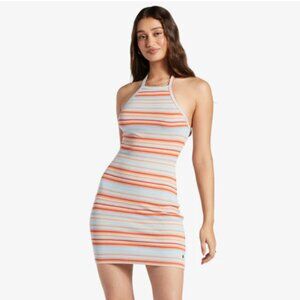 NWT Roxy Retro Coast Halter Mini Dress- XS - Multicolor Striped
